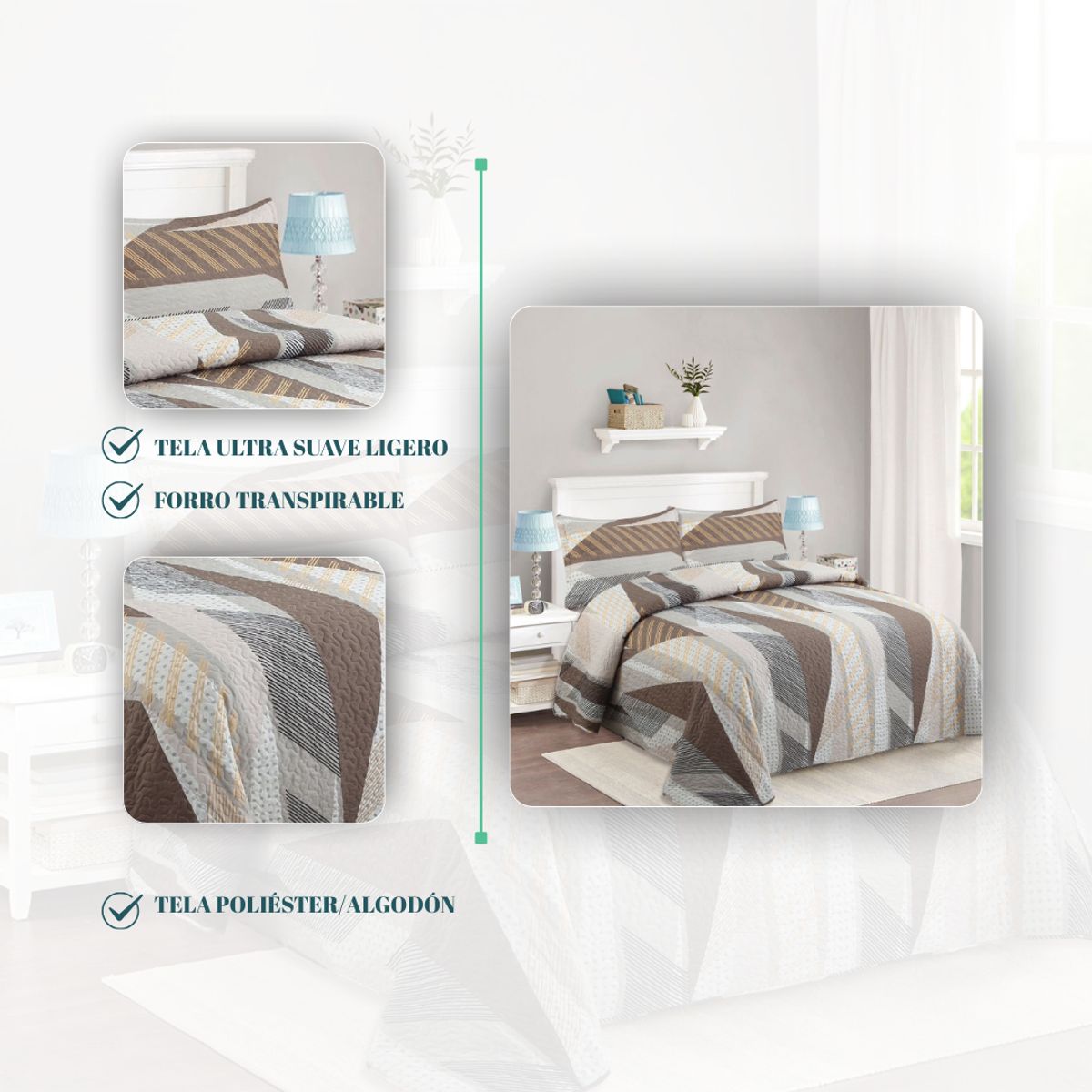 GENERICO - Cubrecama Verano King Quilt De Diseños Estampados