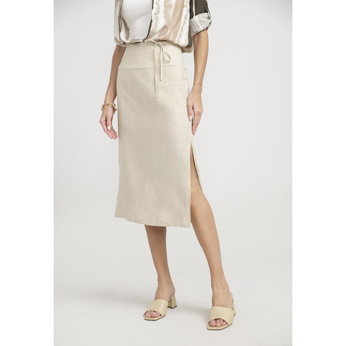 CANADIENNE - Falda Mujer Andrea Lino Beige