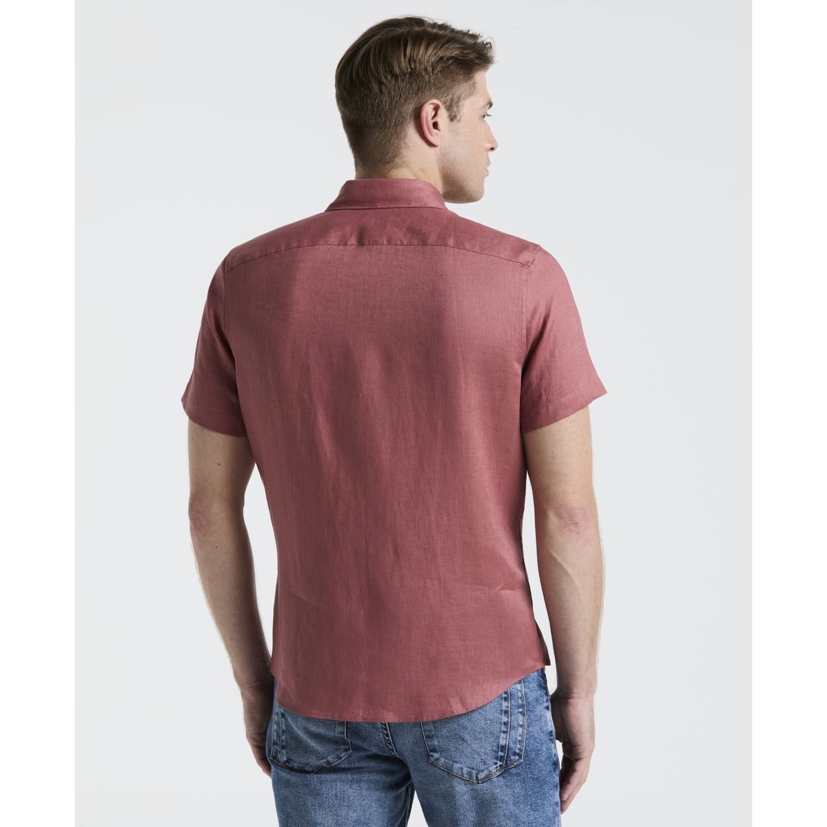 PERRY ELLIS - Camisa Hombre Lino Manga Corta Rouge