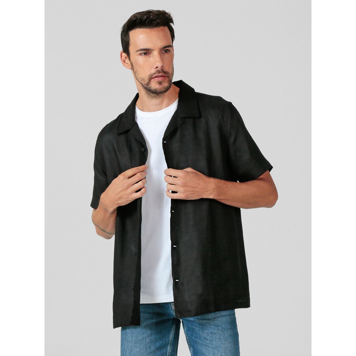 KARL LAGERFELD - Camisa de lino de manga corta