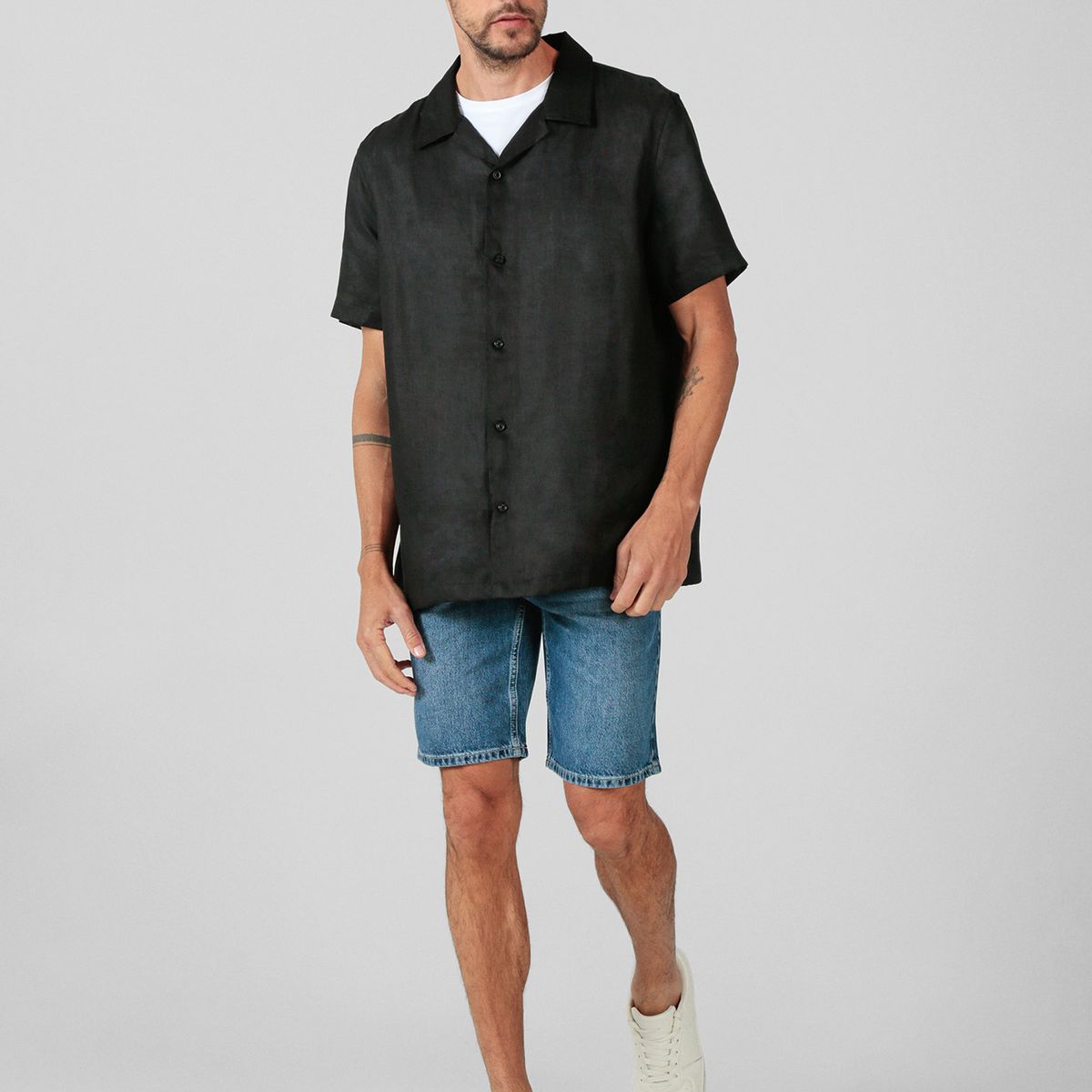 KARL LAGERFELD - Camisa de lino de manga corta