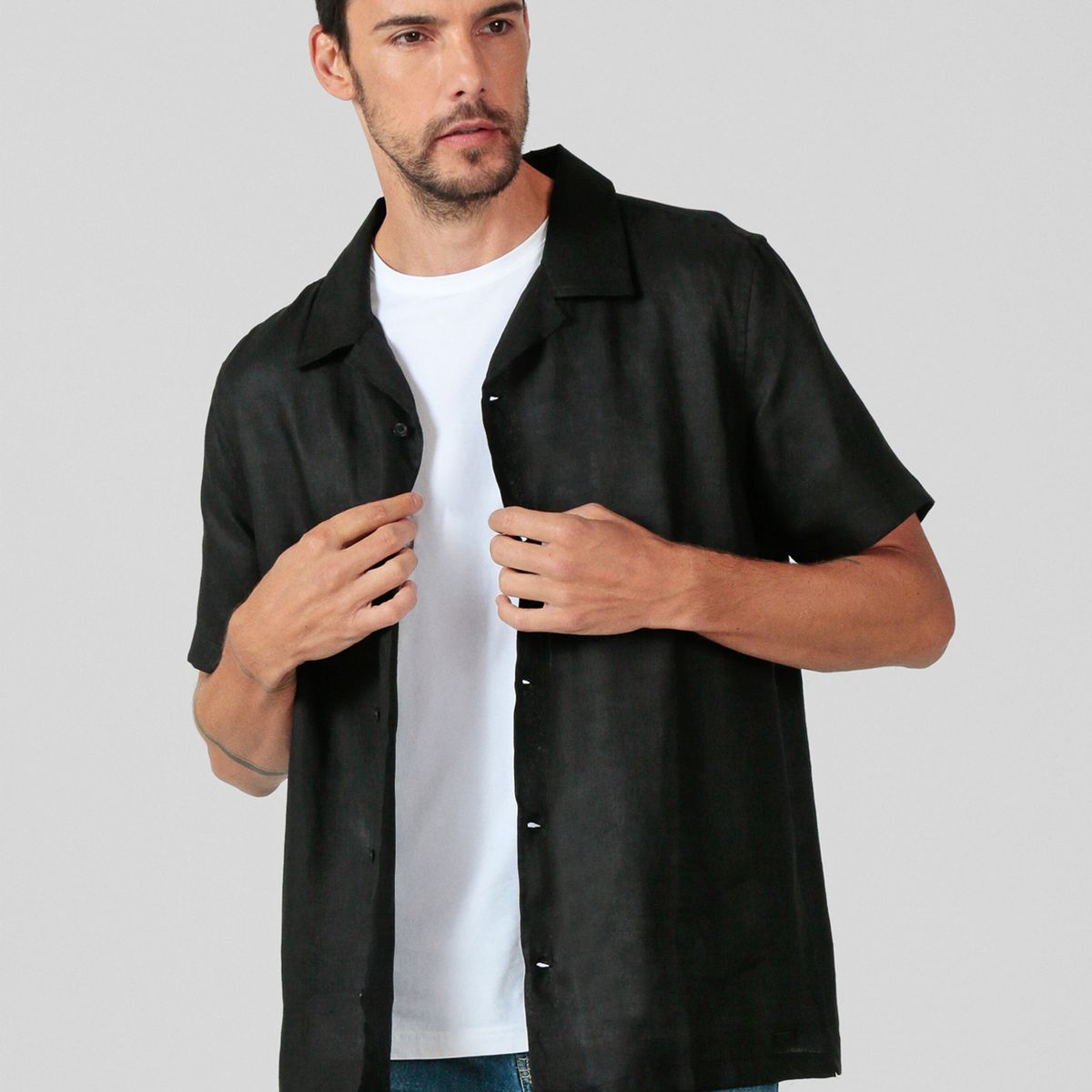 KARL LAGERFELD - Camisa de lino de manga corta