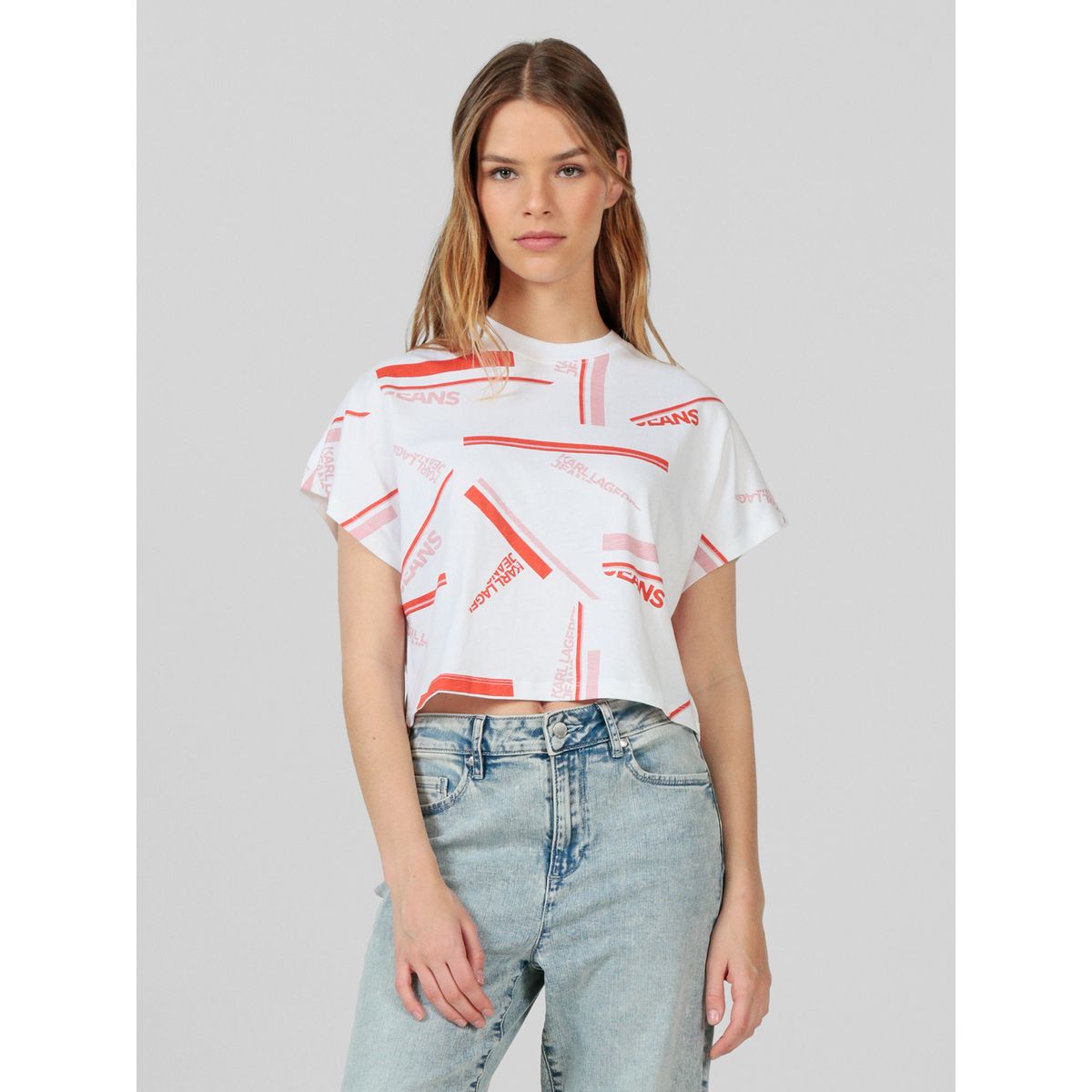 KARL LAGERFELD - Polera cropped con estampado gráfico