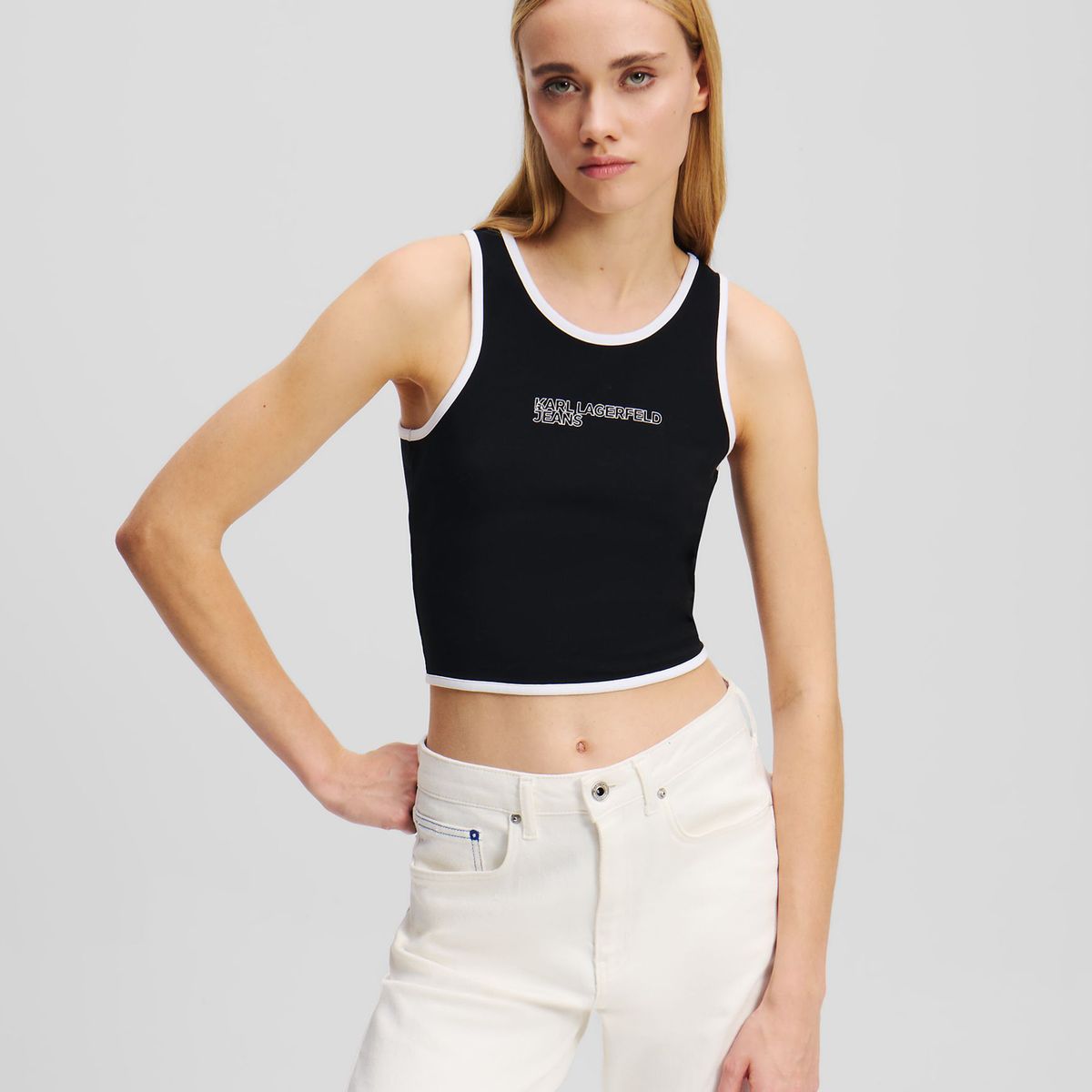 KARL LAGERFELD - Polera sin mangas con detalles de ribete