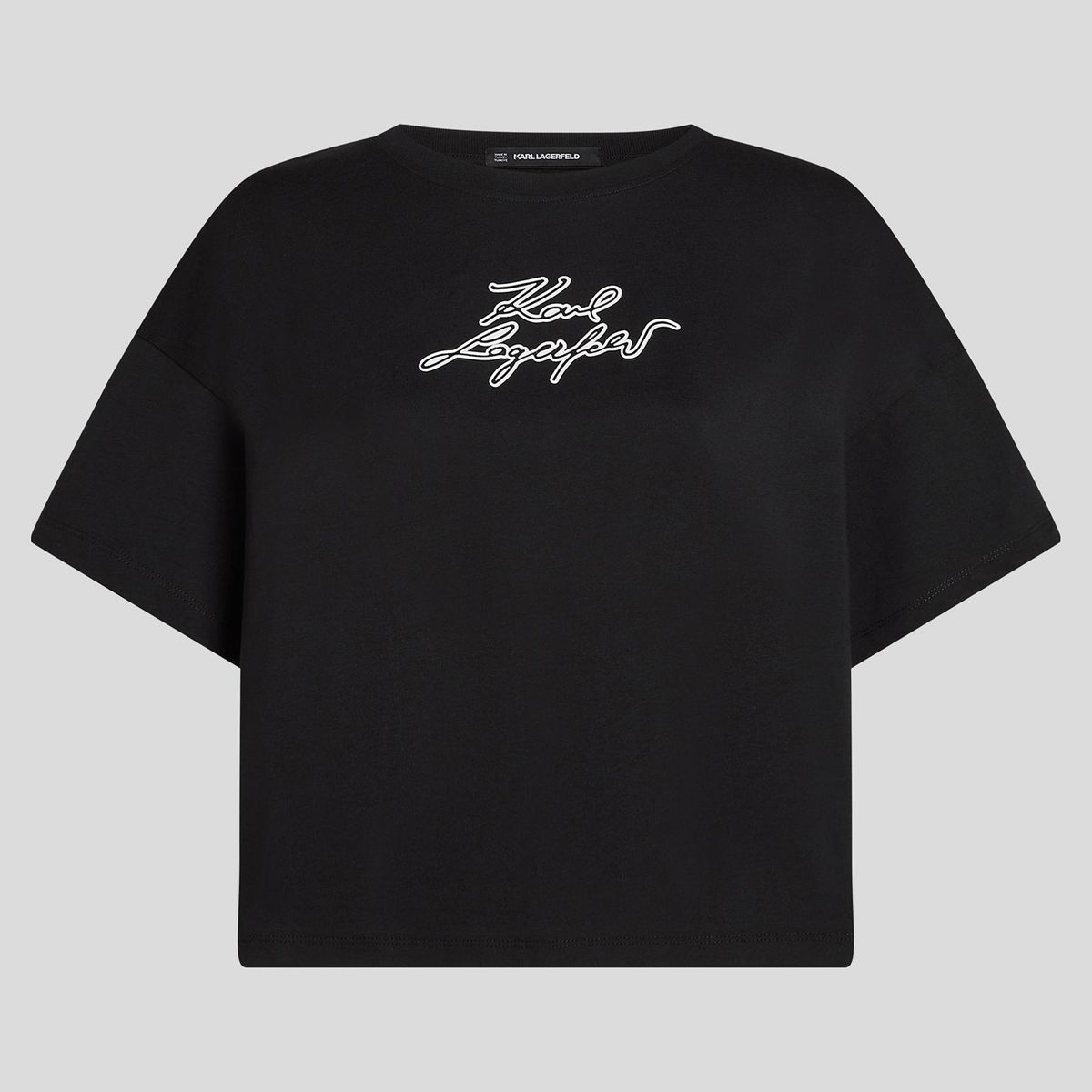 KARL LAGERFELD - Polera boxy varsity con logotipo bordado