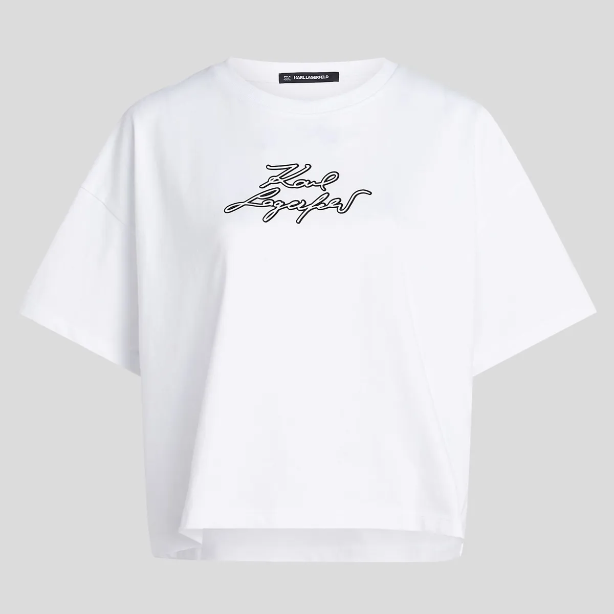 KARL LAGERFELD - Polera boxy varsity con logotipo bordado