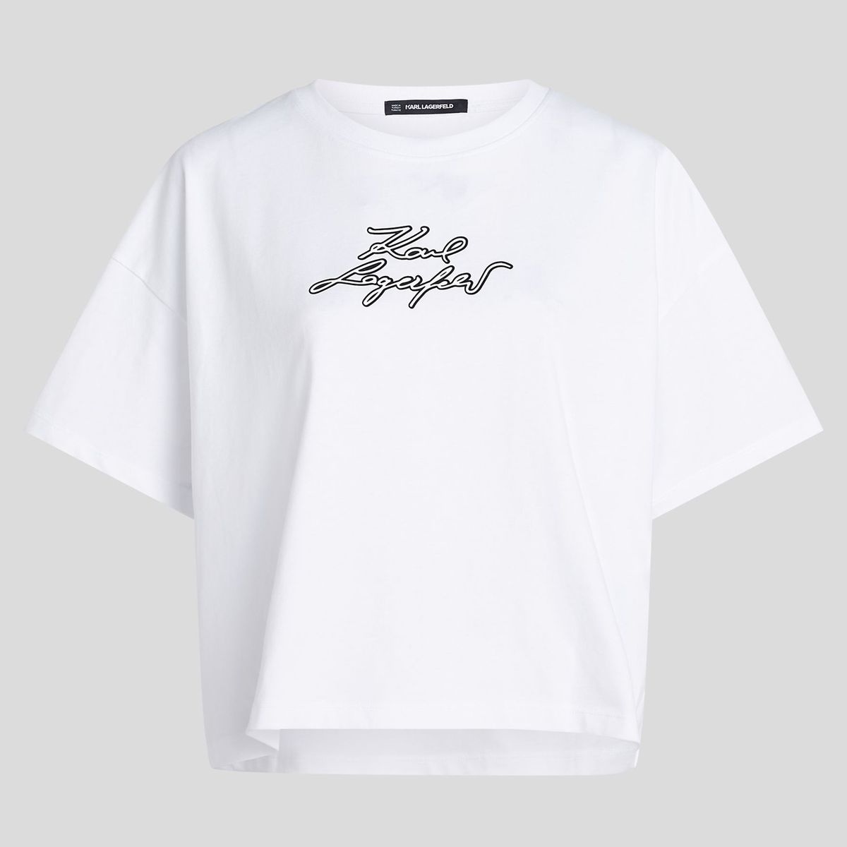 KARL LAGERFELD - Polera boxy varsity con logotipo bordado