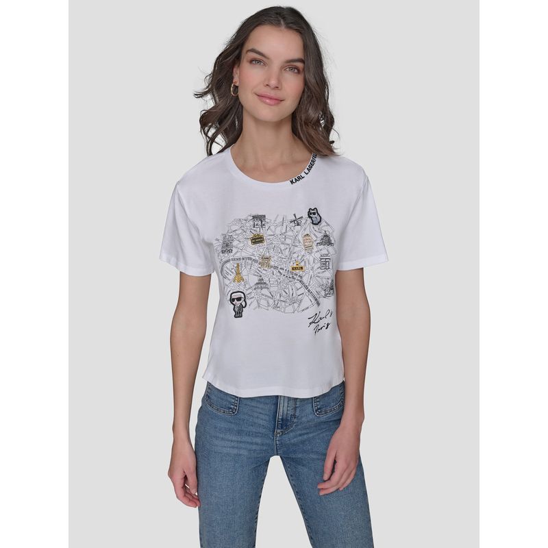 KARL LAGERFELD - Polera con gráfico de mapa urbano y remaches