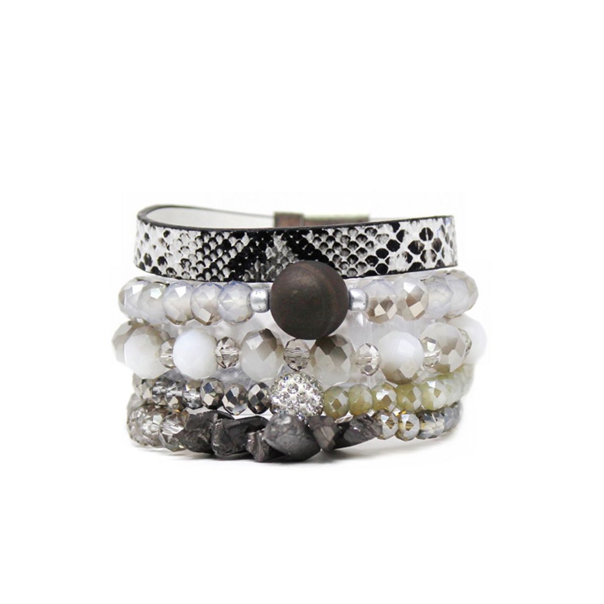VANE COLLECTION - Pulsera para mujer stretch formada de 5 piezas por separado estilo boho en tonos gris