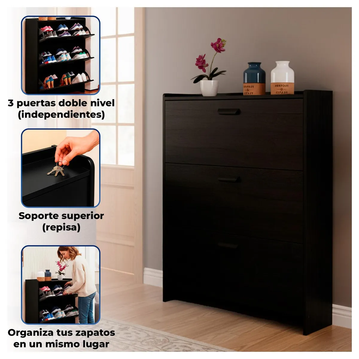 GLOBAL LATIN GROUP - Mueble Zapatero Organizador Estante para Zapatos VTRIN - Negro - Tamano Unico