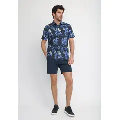 PERRY ELLIS - Camisa Hombre Manga Corta Estampada Navy