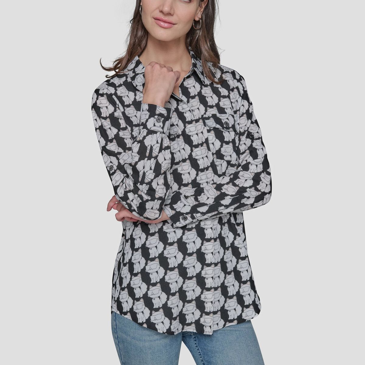 KARL LAGERFELD - Camisa enrollable con estampado