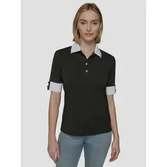 KARL LAGERFELD - Polera henley con puños en contraste