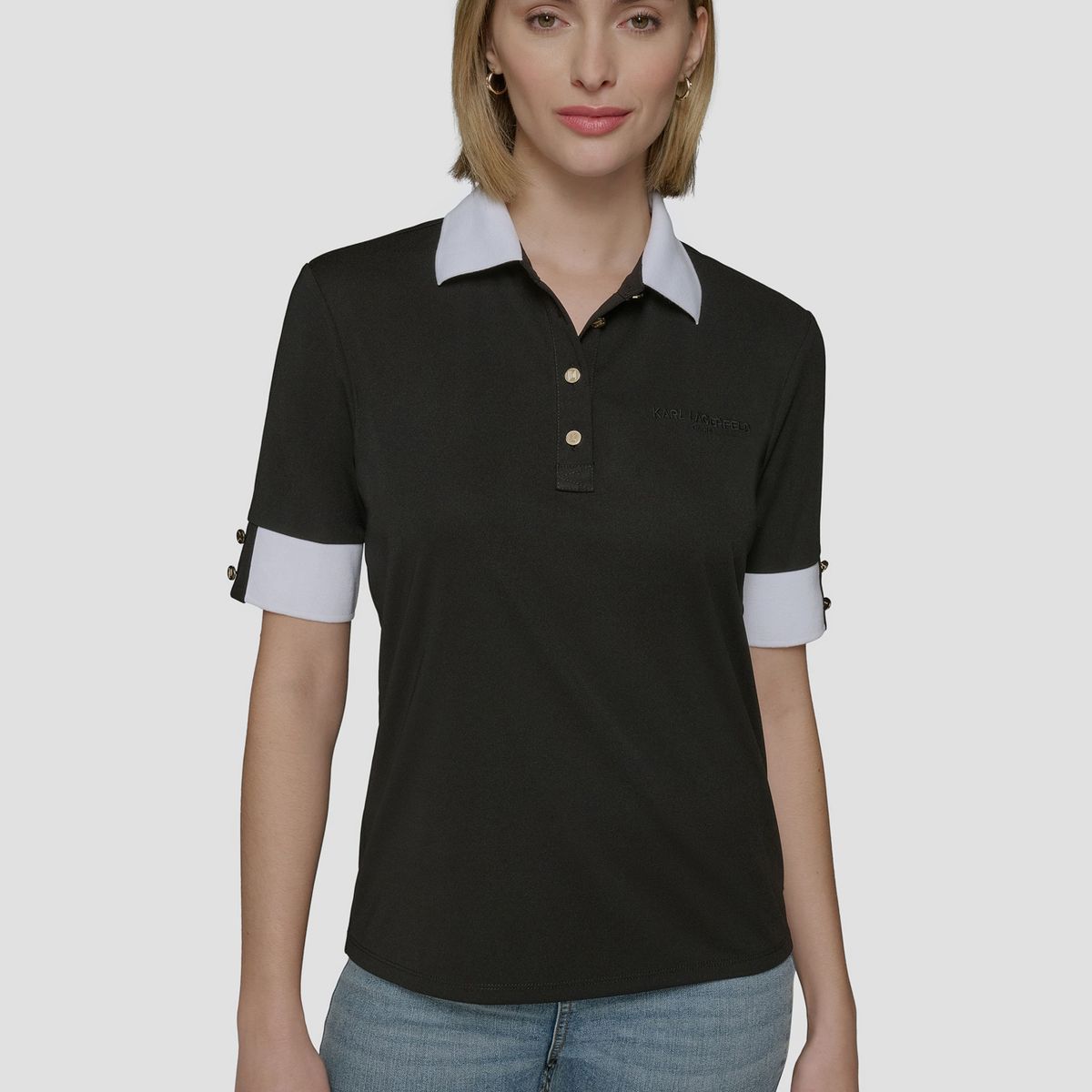 KARL LAGERFELD - Polera henley con puños en contraste