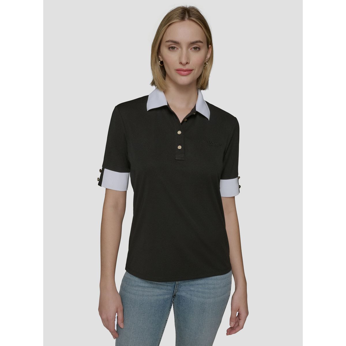 KARL LAGERFELD - Polera henley con puños en contraste