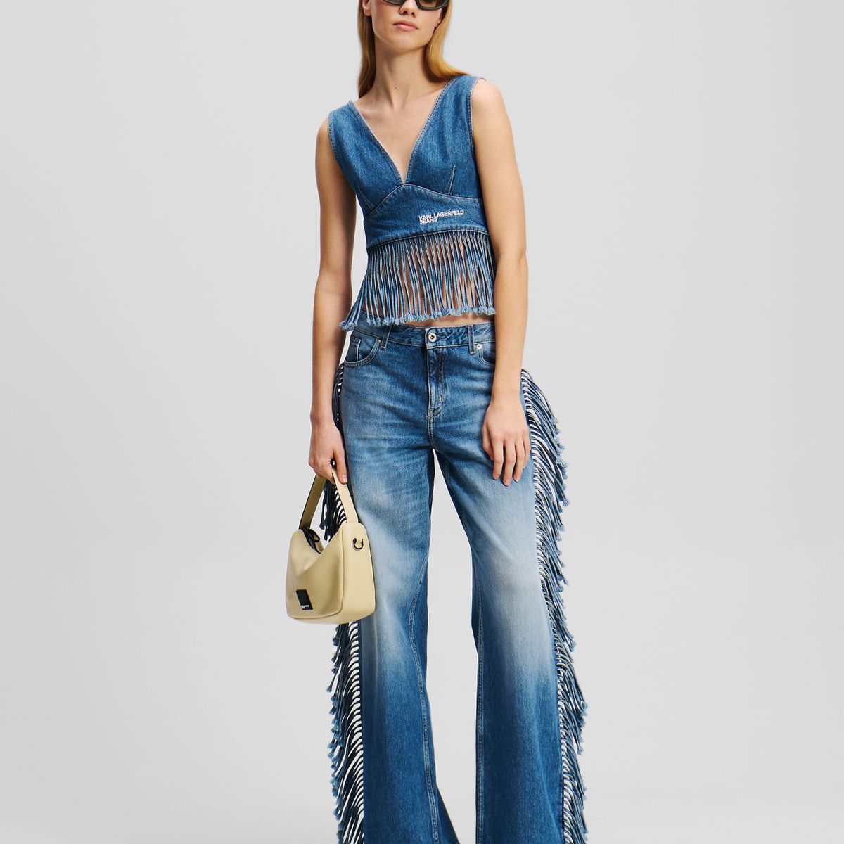 KARL LAGERFELD - Top denim con flecos