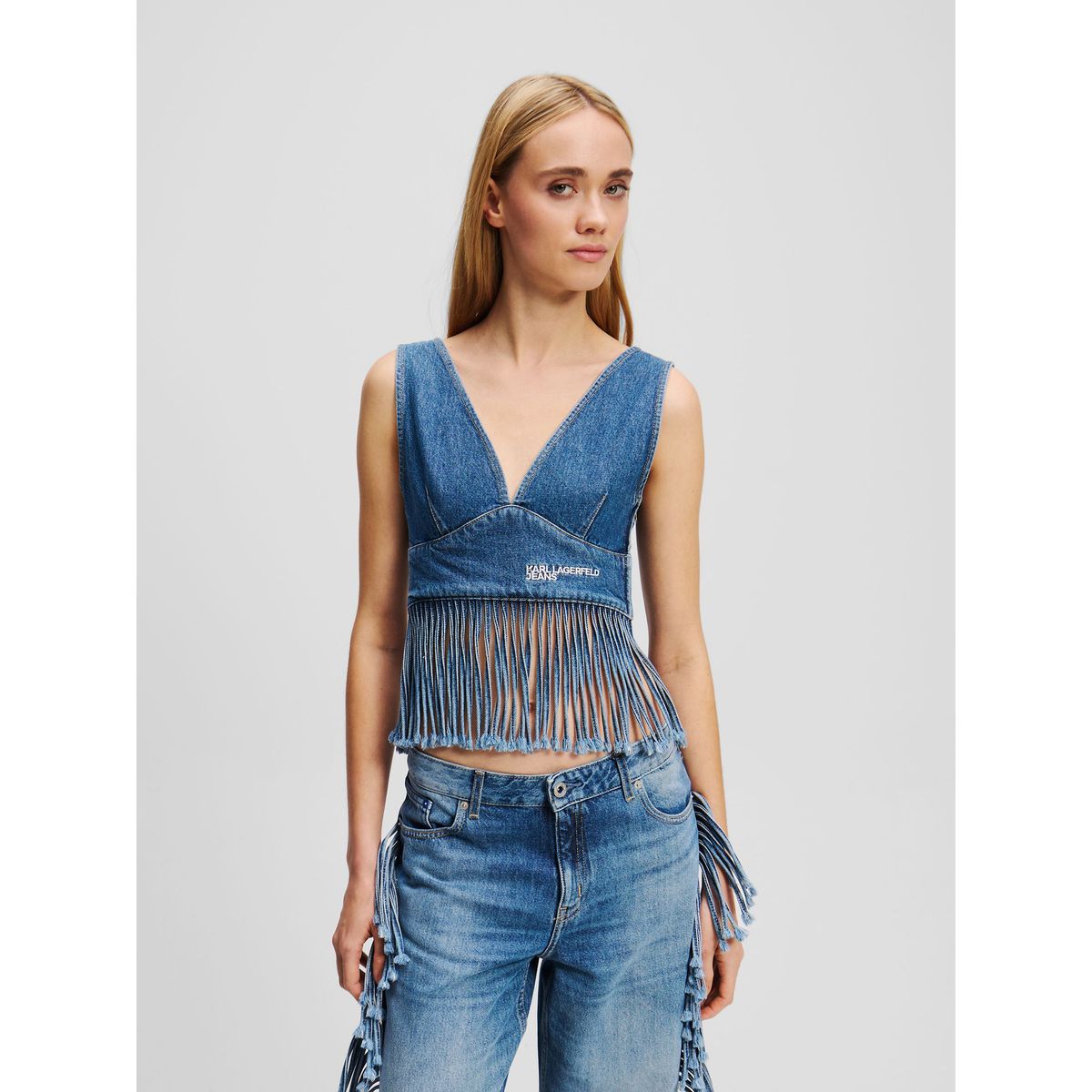 KARL LAGERFELD - Top denim con flecos