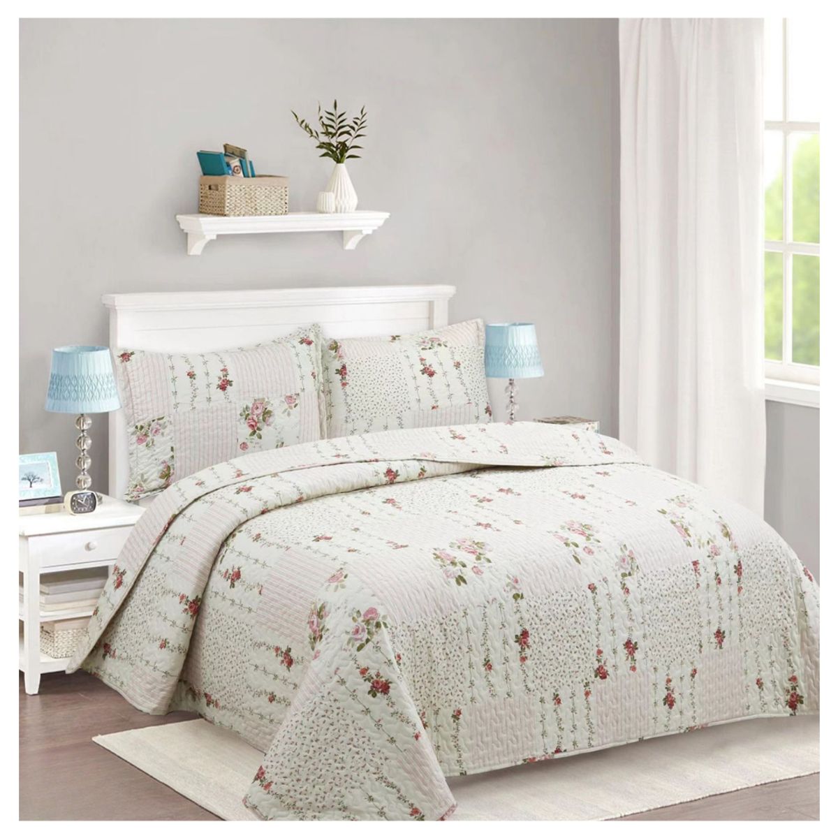 GENERICO - Cubrecama Verano Delgado 1.5 Plazas Quilt Diseño Estampados