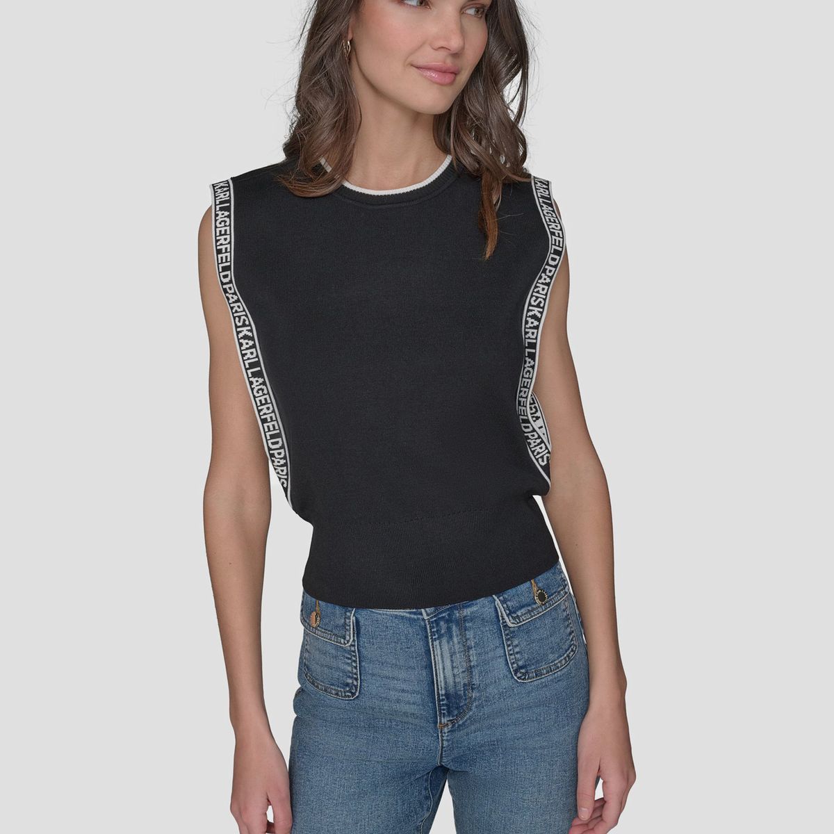 KARL LAGERFELD - Polera sin magas con detalles de fuelle