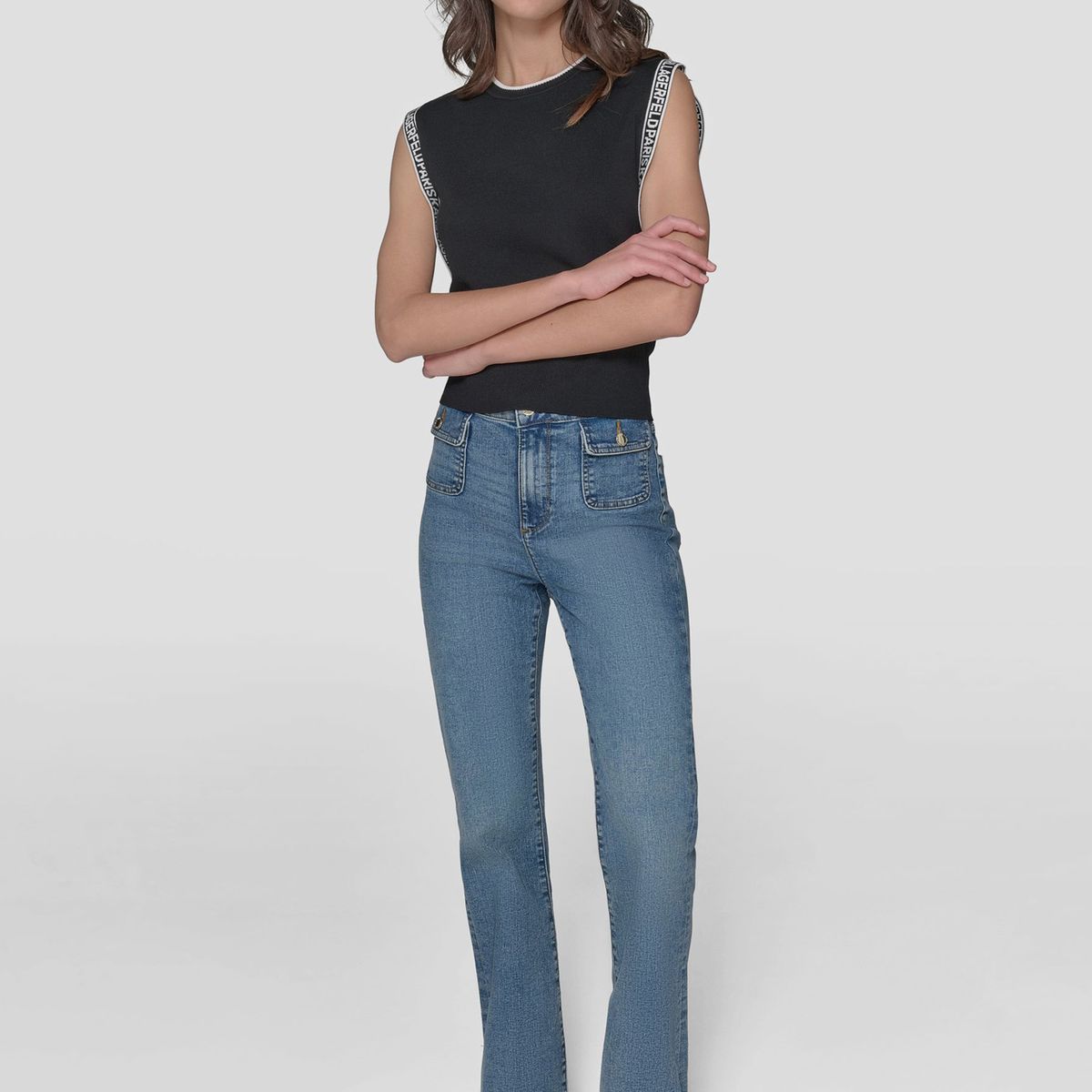 KARL LAGERFELD - Polera sin magas con detalles de fuelle