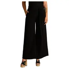 LORENZO DI PONTTI - Pantalon Sport Negro Palazzo No Elasticado Calce Normal