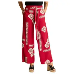 LORENZO DI PONTTI - Pantalón Sport Rojo Palazzo No Elasticado Calce Normal