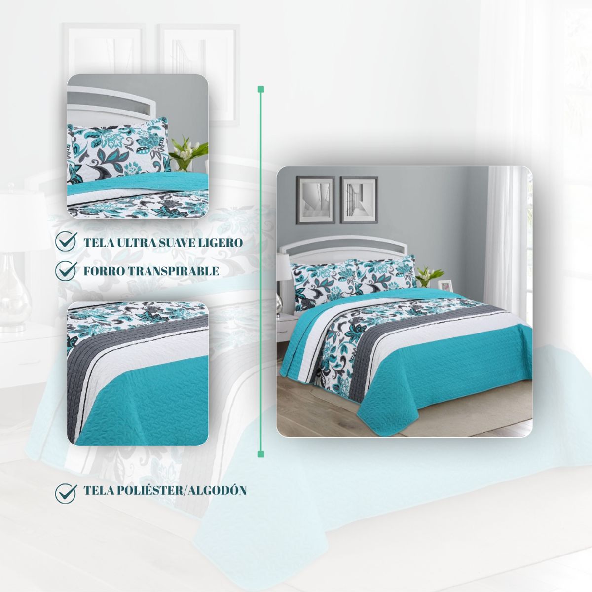 GENERICO - Cubrecama Verano Delgado 1.5 Plazas Quilt Diseño Estampados