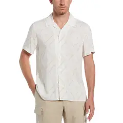 PERRY ELLIS - Camisa Hombre Manga Corta Estampada Blanco