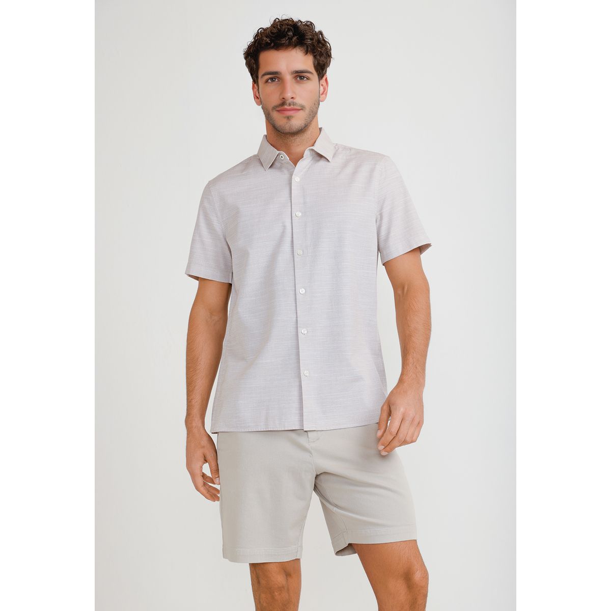 PERRY ELLIS - Camisa Hombre Manga Corta Algodón Beige