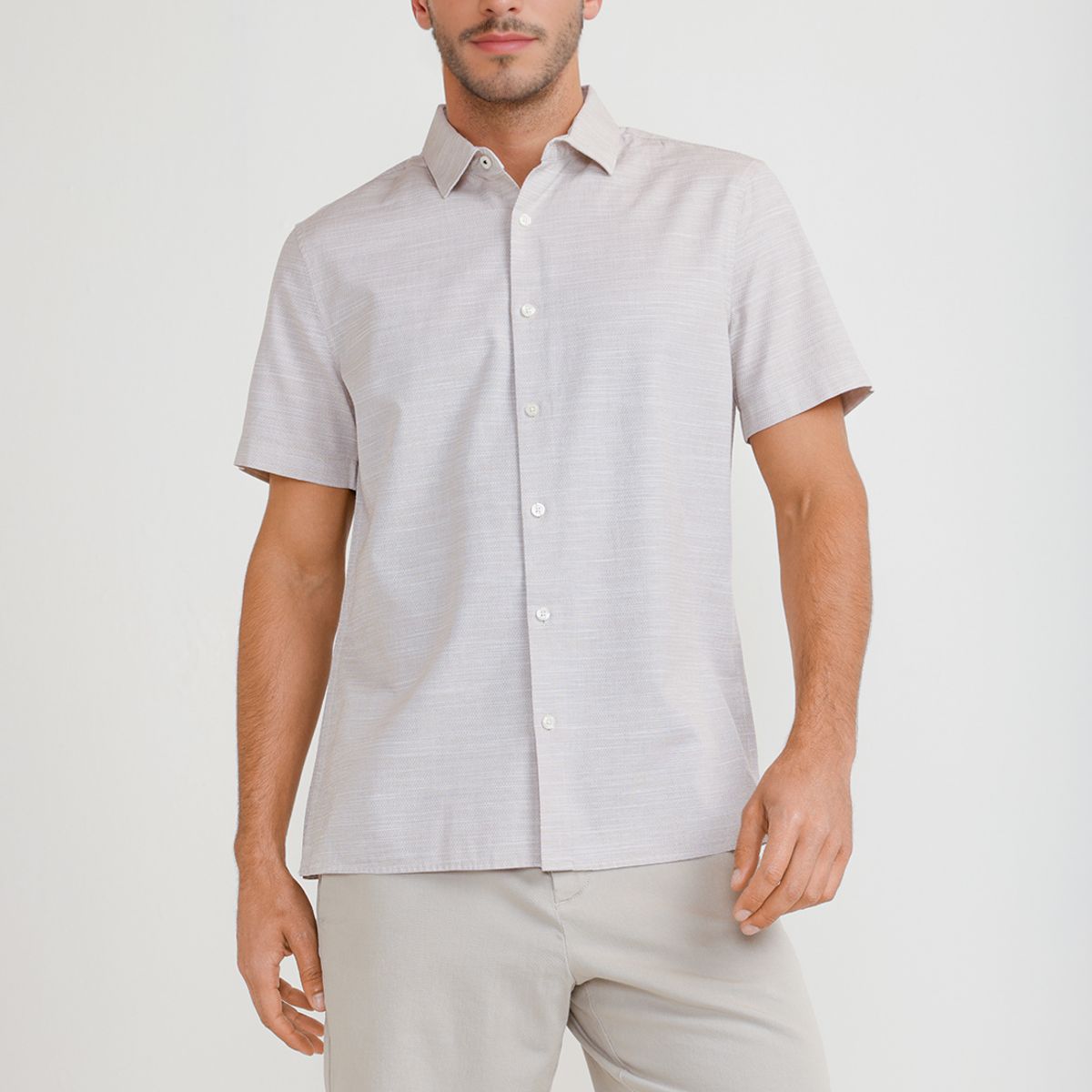 PERRY ELLIS - Camisa Hombre Manga Corta Algodón Beige