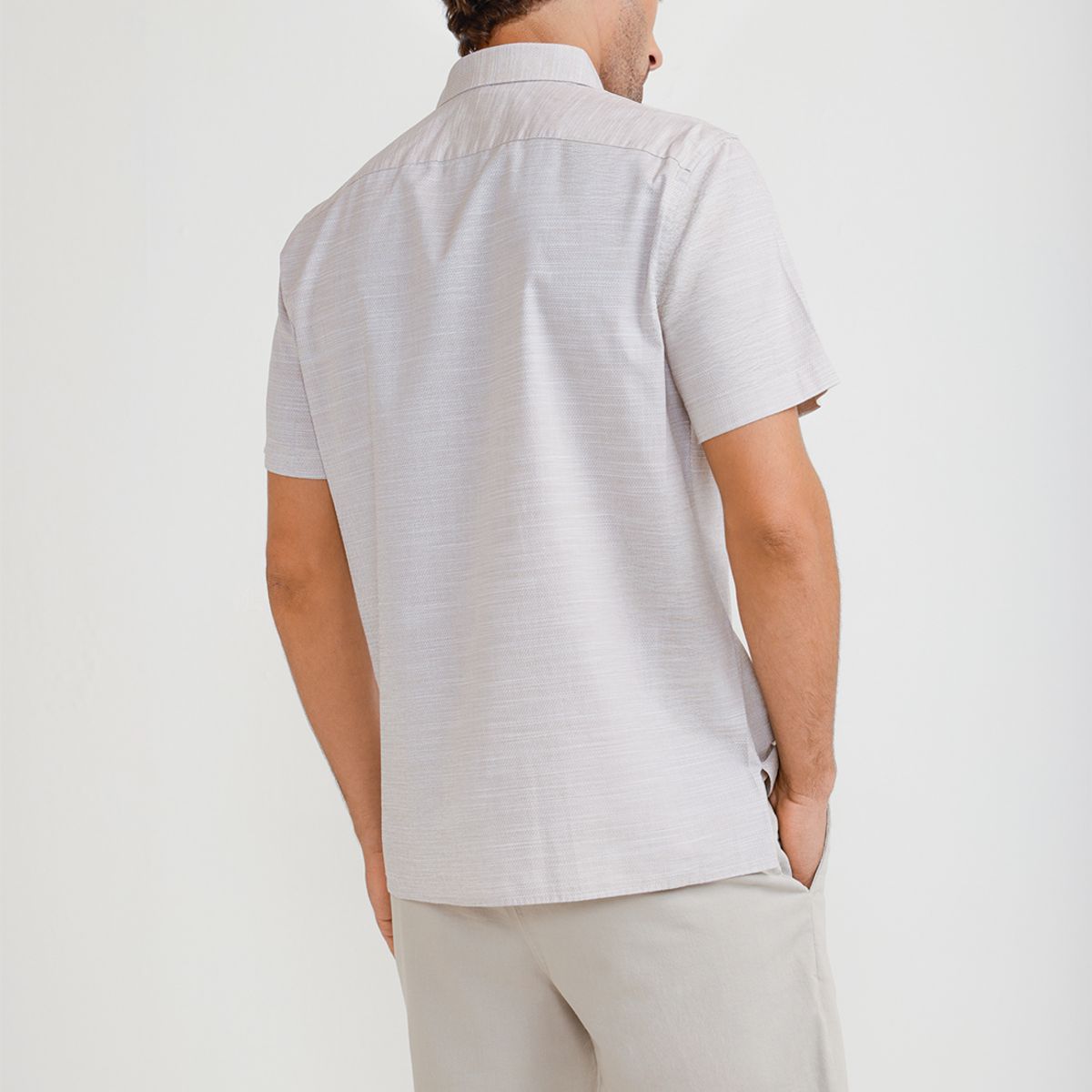 PERRY ELLIS - Camisa Hombre Manga Corta Algodón Beige