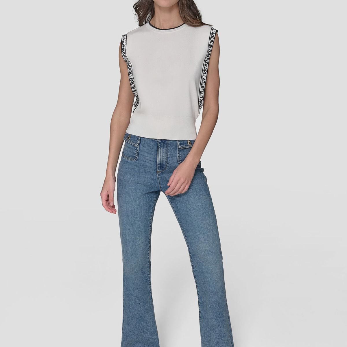 KARL LAGERFELD - Polera sin magas con detalles de fuelle