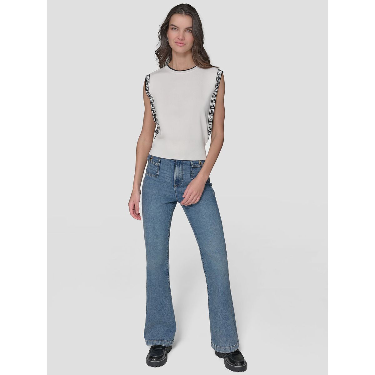 KARL LAGERFELD - Polera sin magas con detalles de fuelle