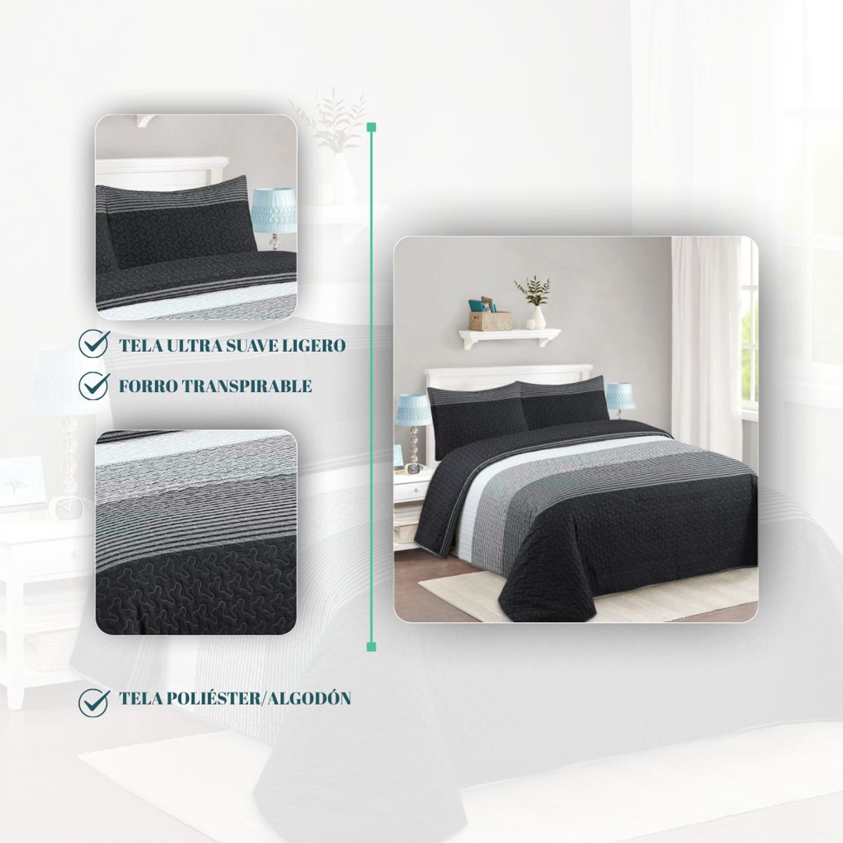 GENERICO - Cubrecama Verano Delgado 1.5 Plazas Quilt Diseño Estampados