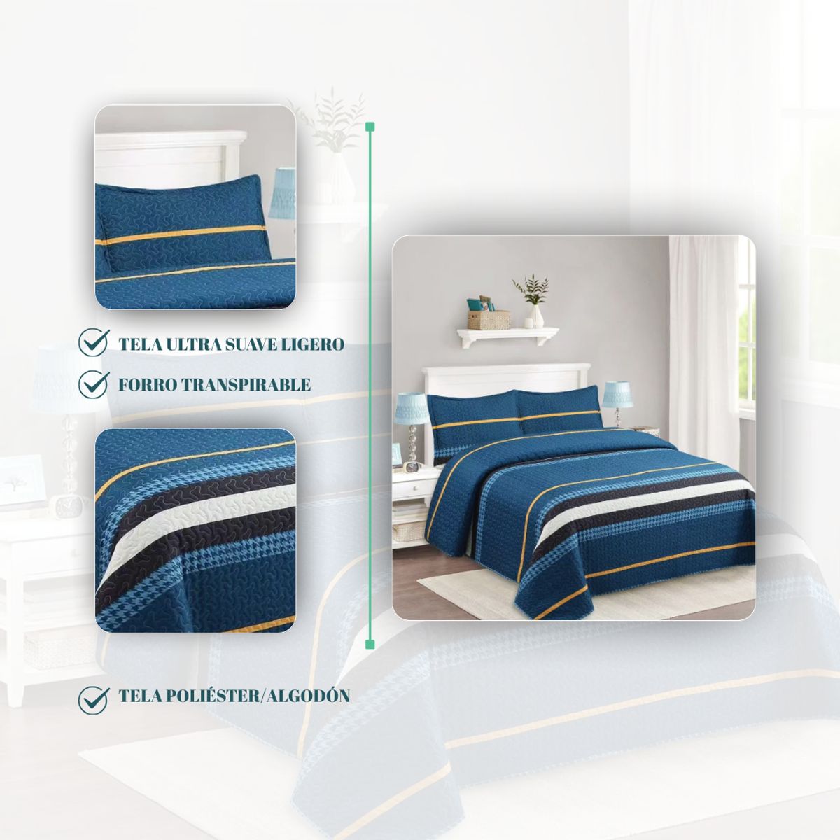 GENERICO - Cubrecama Verano Delgado 1.5 Plazas Quilt Diseño Estampados