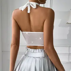 GARSIL - Crop Top Corto Elasticado Con Corset Y Brillos Para Mujer
