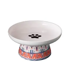 GENERICO - Plato Alto de Ceramica Estampado Bohemia Para Mascotas Rojo