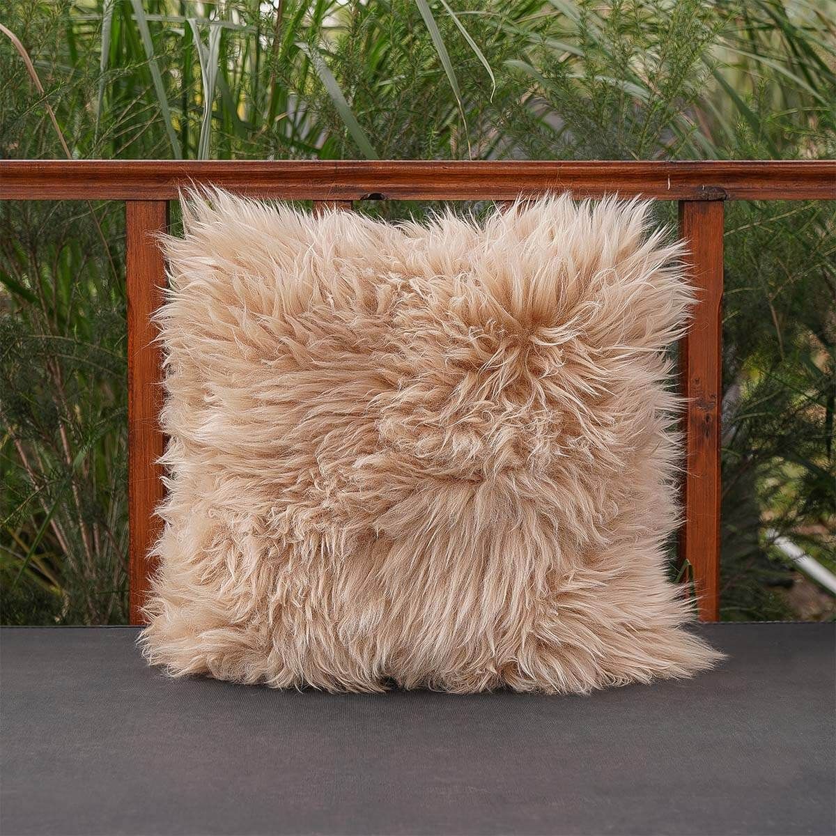 GENERICO - Cojín Decorativo de Piel de Oveja Punta Natural 40 x 40 cm - Beige Claro