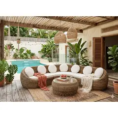 TERRA ESTILO - Juego de Terraza rattan Natural Bali Banana Natural, Living Seccional