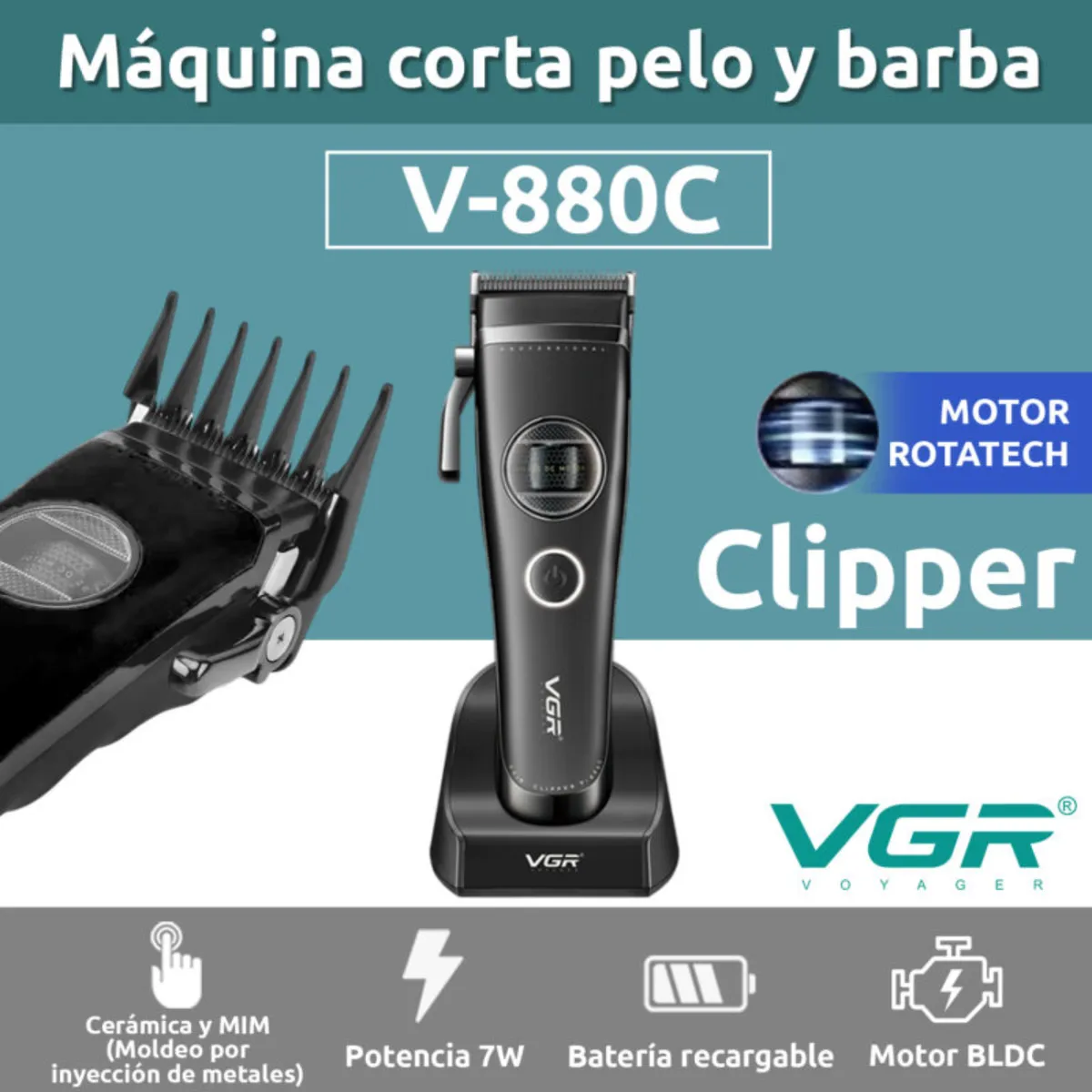 VGR - VGR V-880C Maquina Cortapelo Profesional 7200RPM Negro