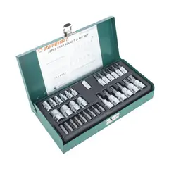 JONNESWAY - Juego de Dados y Puntas Torx de 1/4 y 3/8 - 32 piezas