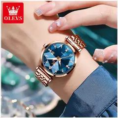 GENERICO - Reloj Lujo para Mujer con Esfera Azul Facetada Cristales decorativos