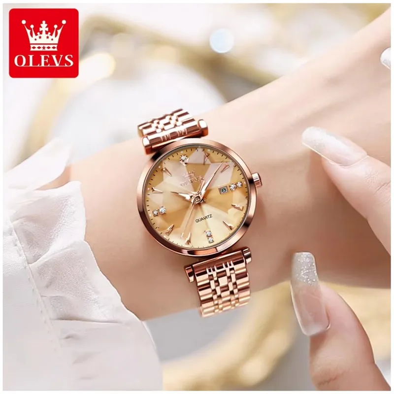 GENERICO - Reloj Lujo para Mujer Esfera Dorada Facetada Cristales Brillantes