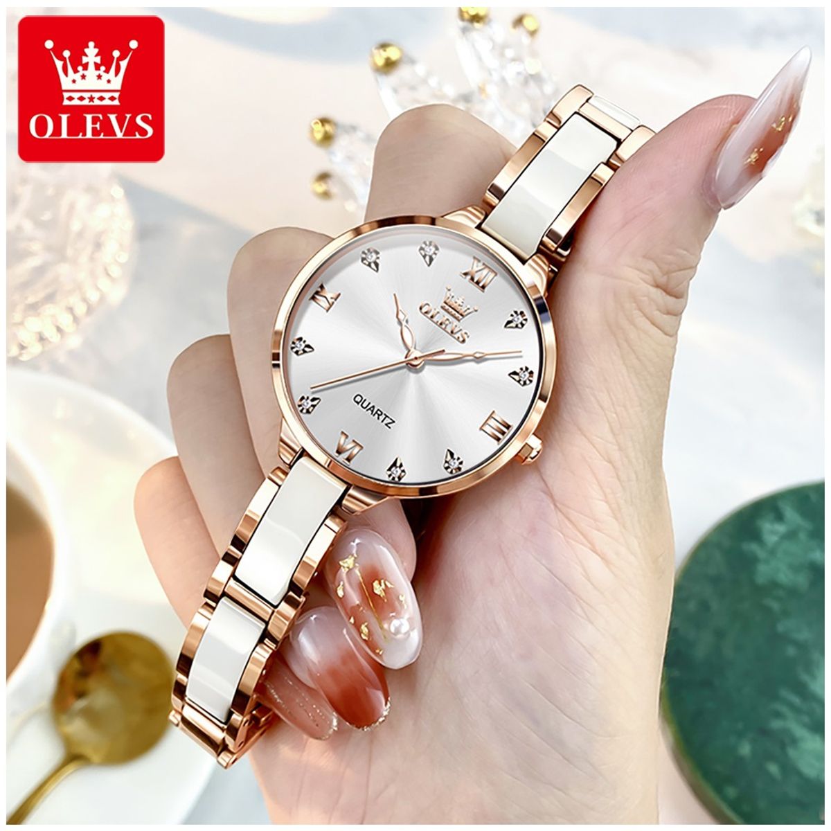 GENERICO - Reloj de Mujer Elegante de Cuarzo Correa de Cerámica Acero Inoxidable