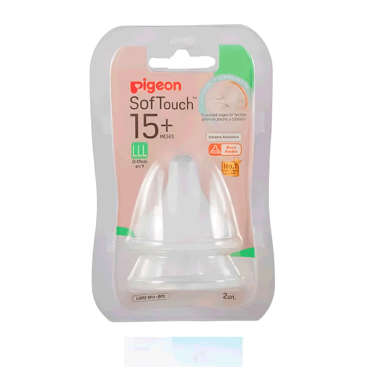 PIGEON - Tetinas Chupete Pack 2 Repuestos Boca Ancha LLl 15+ Pigeon