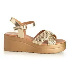 VIA UNO - Sandalia Mujer Dorado 22642609