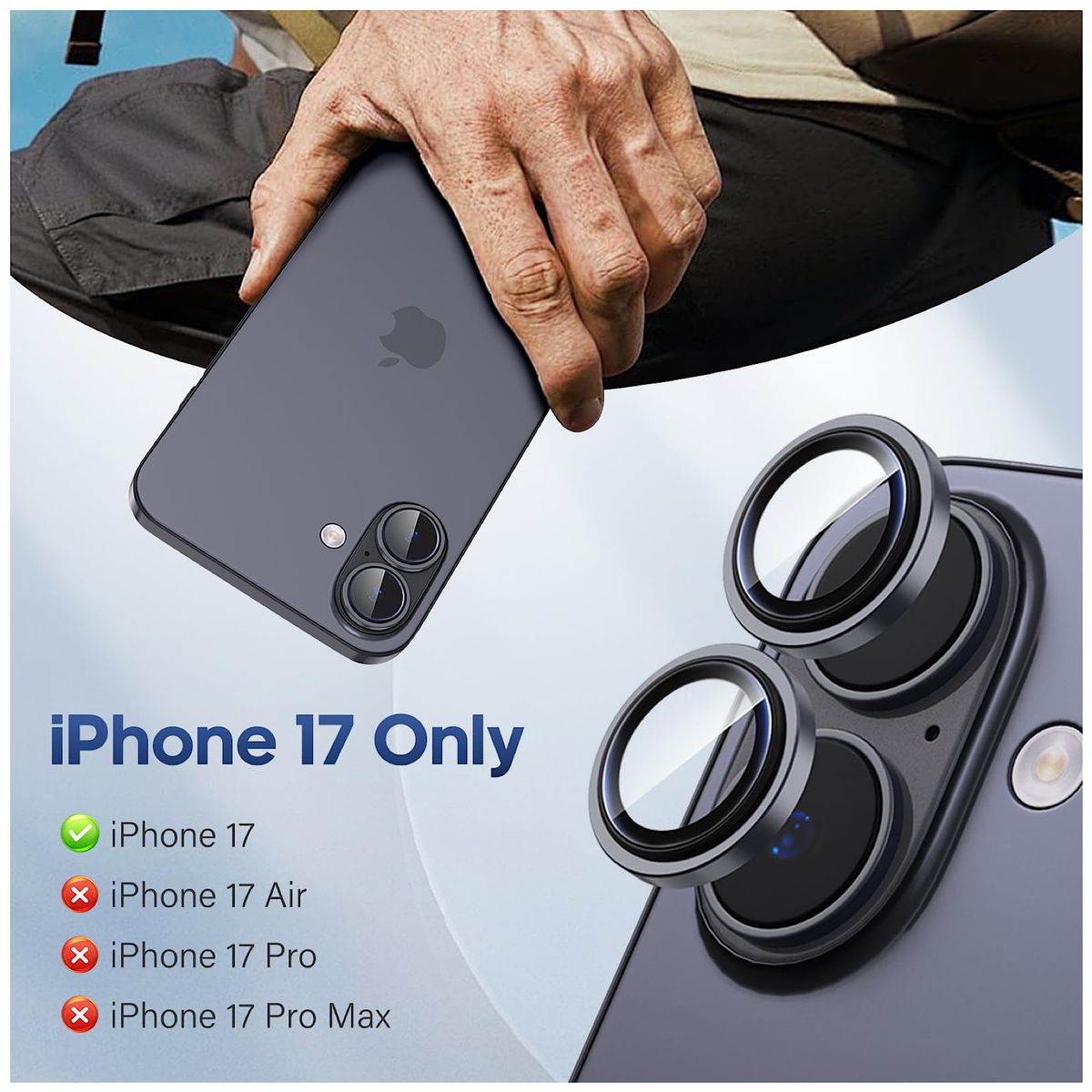 GENERICO - Protector de Camara Para iPhone 17 Normal - Negro