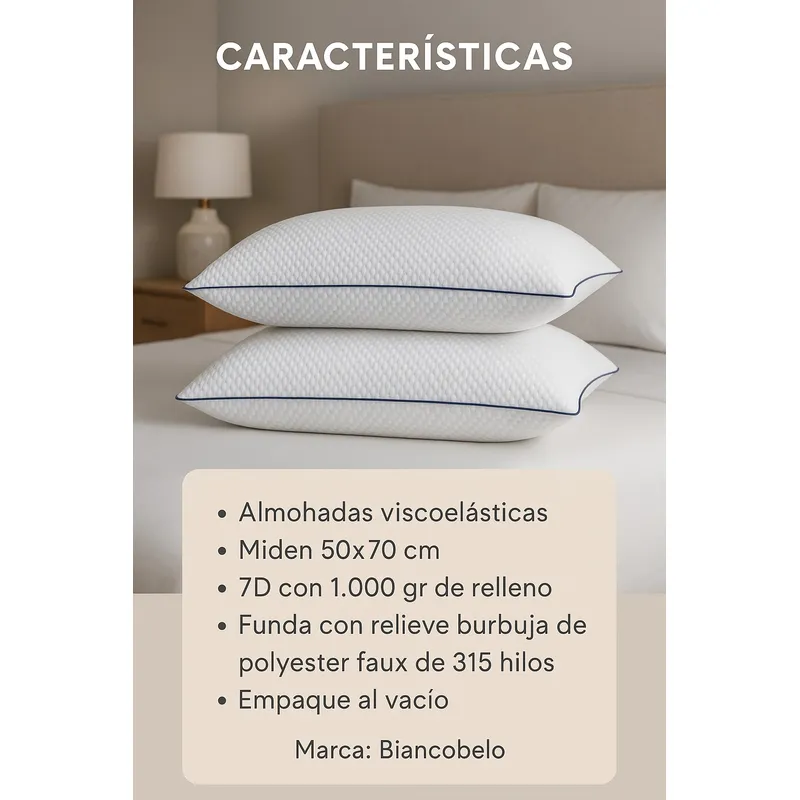 BIANCOBELO - 2 pack Almohada Cervical Viscoelástica 50x70