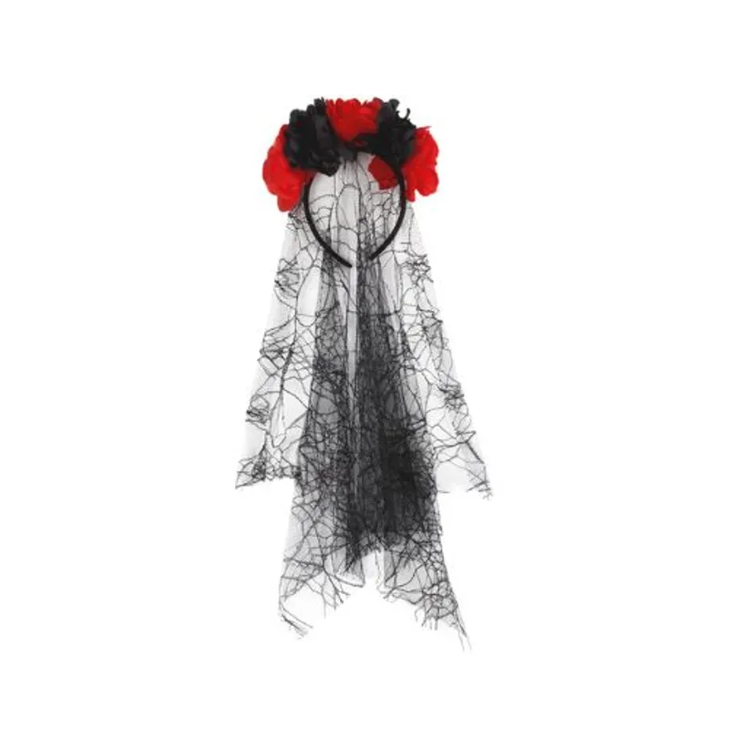 GENERICO - Cintillo Catrina Velo Rojo/Negro 1 Unidad