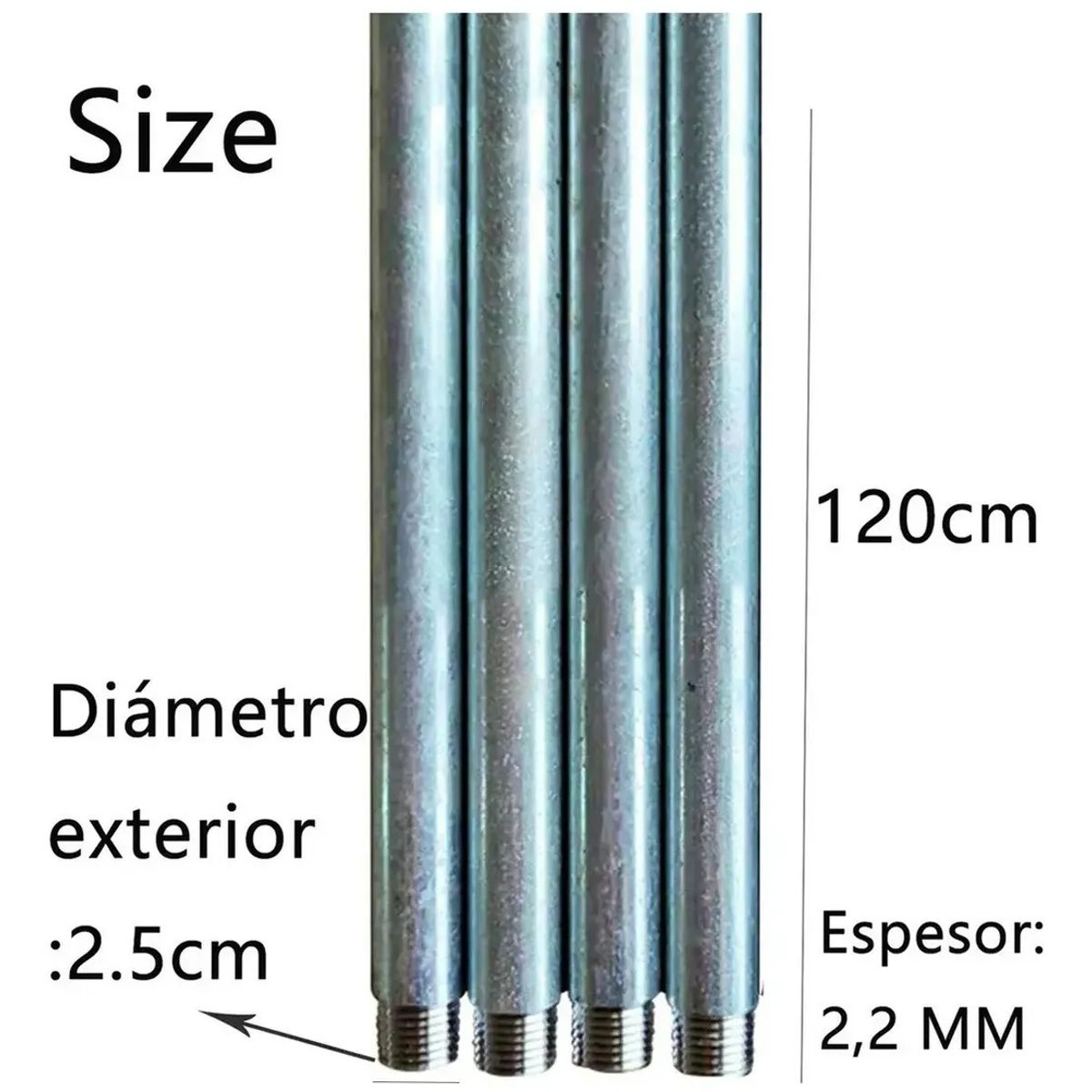 GENERICO - 4 Tubos Galvanizados 1,2mt De Largo C/u Para Prensa Tubo 3/4
